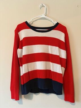 G.H. Bass & Co. Red, White & Navy Striped Crewneck Sweater
